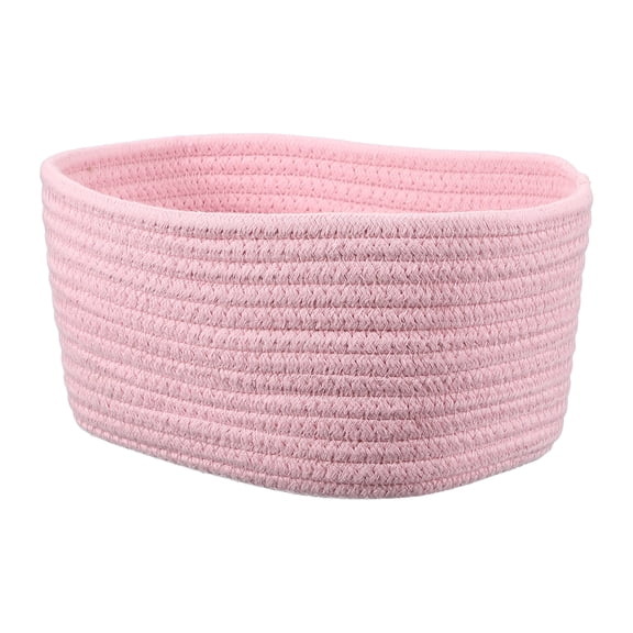 Uxcell Small Rope Basket, 8.3x5.9x4.7 Inch Rectangular Woven Basket Decorative Gift Chest Box Cute Mini Woven Storage for Organizing Shelf Storage Bedroom Home Decor, Light Pink