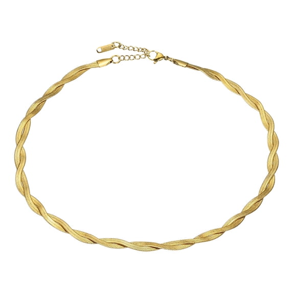 Uxcell Snake Chain Necklace Herringbone Chokers, 16"+2" Layer Braided Chain, Gold