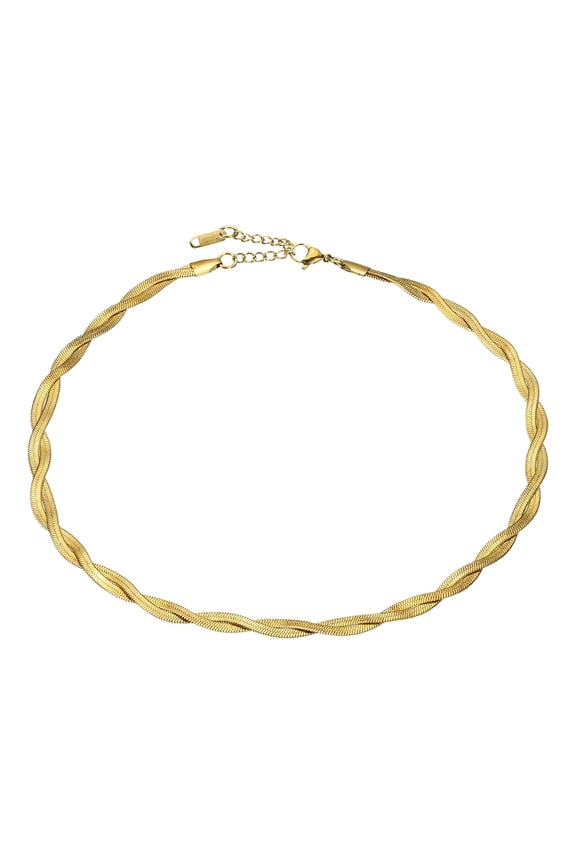 Snake Chain Necklace Herringbone Chokers, 16"+2" Layer Braided Chain, Gold