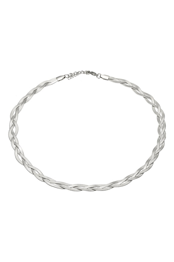 Snake Chains Necklace Herringbone Chokers, 16"+2" Layer Braided Chain, Silver