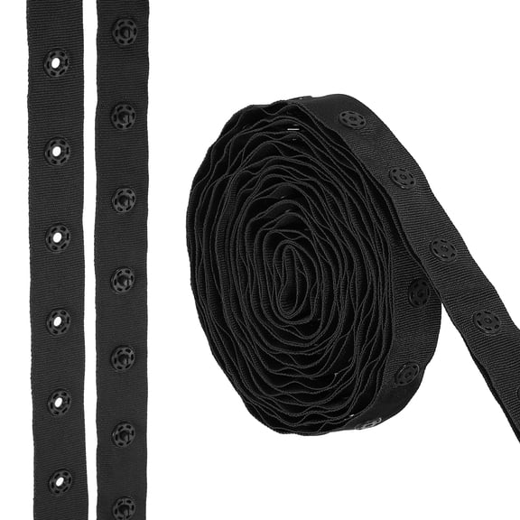 Uxcell Snap Button Tape, 3 Yards Polyester Snaps Button Trim Fastener Buckles Tape Sewing Press Stud Trim Sewing Accessories for Clothing DIY Craft, Black
