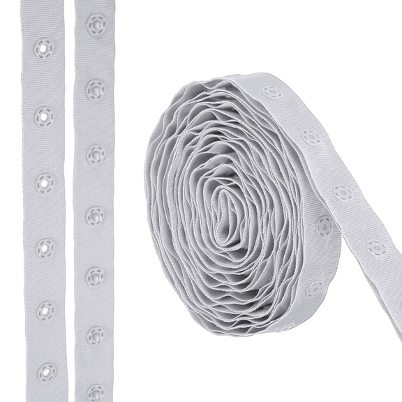 Uxcell Snap Button Tape, 3 Yards Polyester Snaps Button Trim Fastener Buckles Tape Sewing Press Stud Trim Sewing Accessories for Clothing DIY Craft, Light Gray