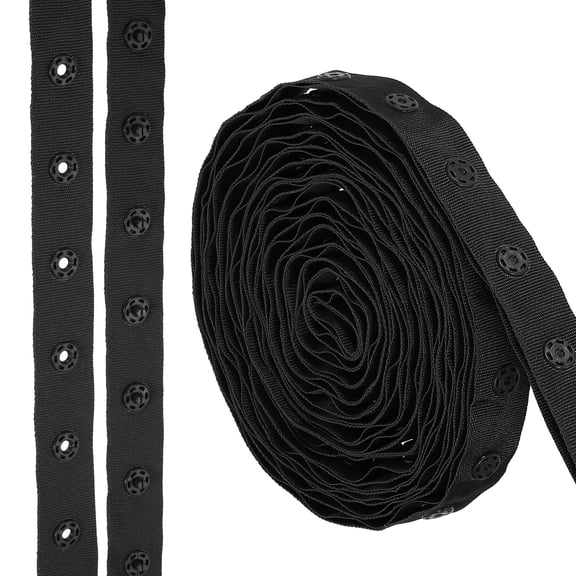 Uxcell Snap Button Tape, 5 Yards Polyester Snaps Button Trim Fastener Buckles Tape Sewing Press Stud Trim Sewing Accessories for Clothing DIY Craft, Black
