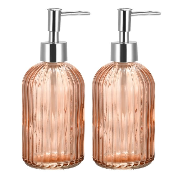 Uxcell Soap Dispensers Set 13.5Oz Glass Dish Hand Soap Dispensers with Pumps for Kitchen Bathroom, 2Pack Orange