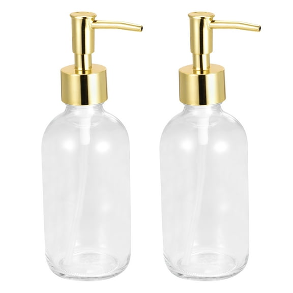 Uxcell Soap Dispensers Set- 8.5Oz Glass Dish Hand Soap Dispensers with Pumps for Kitchen Bathroom, 2Pack Clear