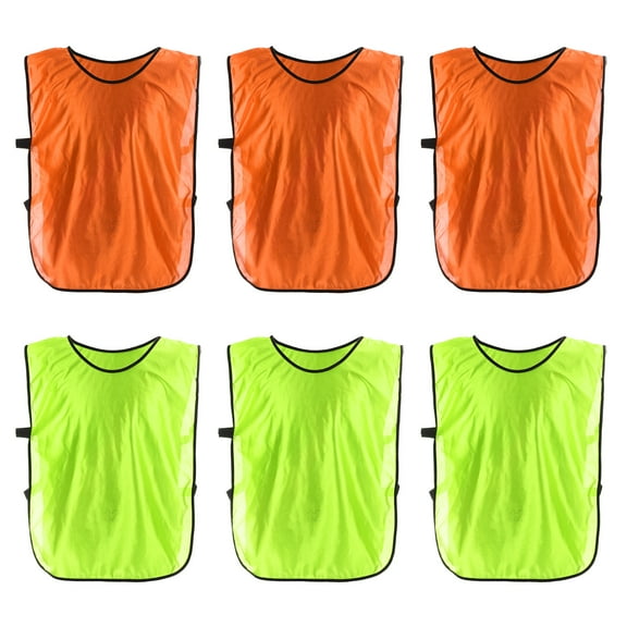 Uxcell Soccer Pinnies Training Vest 17.7 x 11 Inch Team Practice Pinnies Jersey Orange/Fluorescent Green 6 Pack