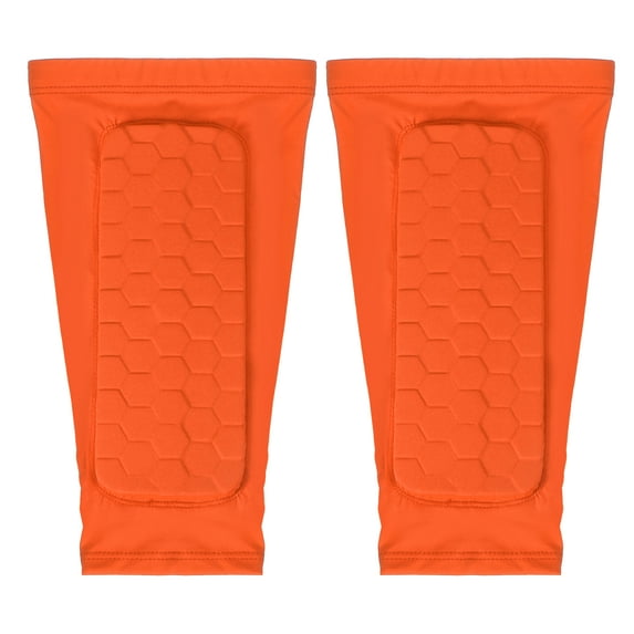 Uxcell Soccer Shin Guards, Shin Pads Calf Protective Gear Lightweight Breathable Compression Sleeve with Hexagonal Pads Orange S