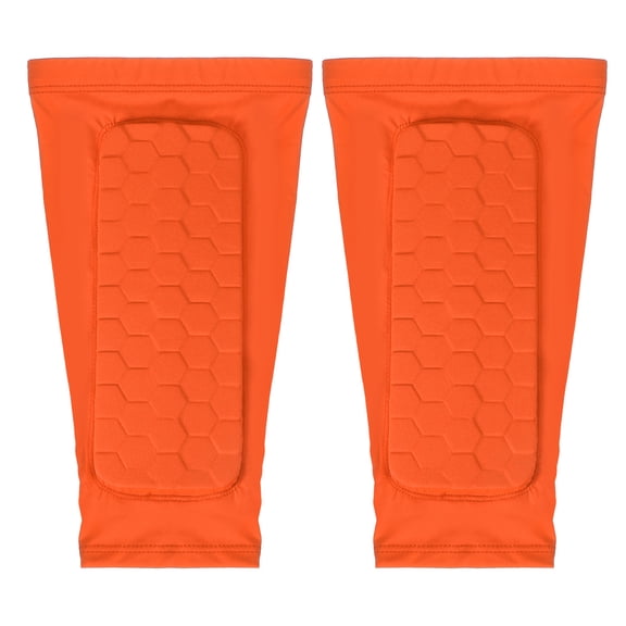 Uxcell Soccer Shin Guards, Shin Pads Calf Protective Gear Lightweight Breathable Compression Sleeve with Hexagonal Pads Orange S