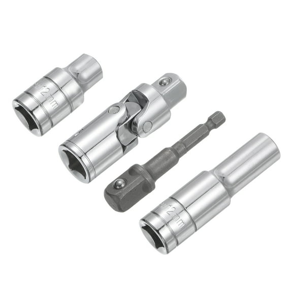 Uxcell Socket Accessory Set, 12mm Shallow and Deep Socket Universal Joints 1/4" Hex Shank Impact Adapter with 1/2" Drive