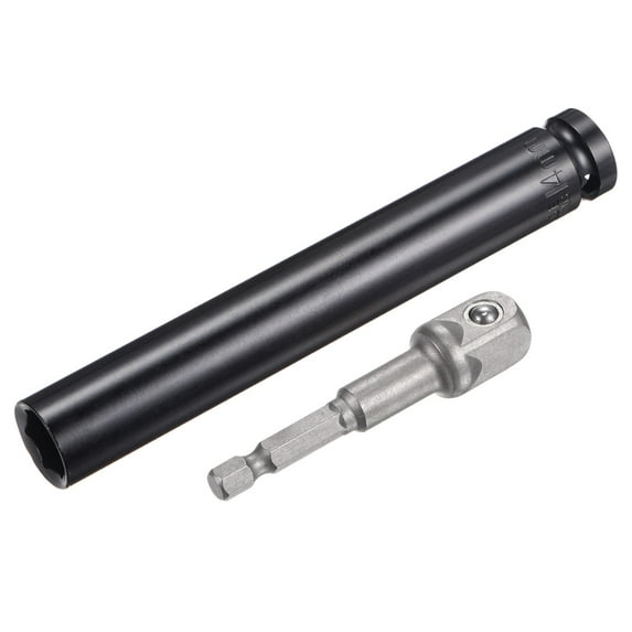 Uxcell Socket Accessory Set, 14mm Lengthen Deep Socket 1/4" Hex Shank Impact Adapter with 1/2" Drive