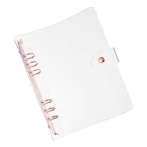 Uxcell A5 Clear Binder Cover with Snap Button Closure 6 Ring, Rose Gold