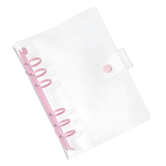 Uxcell Soft A6 Clear Binder Cover with Snap Button Closure 6 Ring, Pink