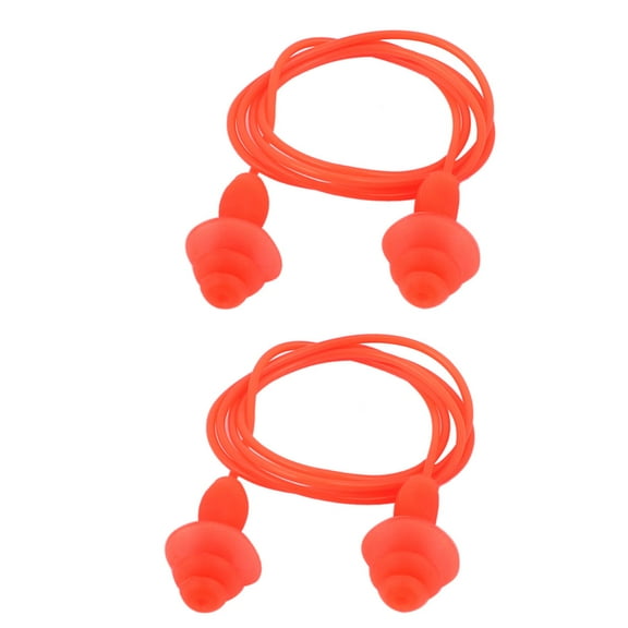 Uxcell Soft Silicone Swimming String Earplug Earplugs Protector Orange 2Pcs