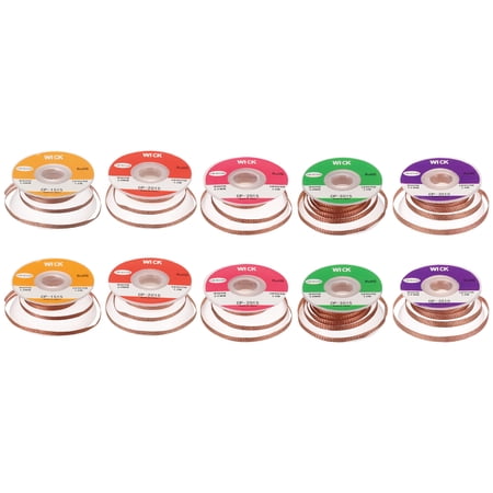 Uxcell Solder Wick Braid No-Clean Desoldering Wick Braid 0.06/0.08/0.1/0.12/0.14 Inch Width 5 Feet Length for Remove the Solder Electrical Components 1 Set