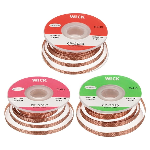 Uxcell Solder Wick Braid No-Clean Desoldering Wick Braid 0.08/0.1/0.12 Inch Width 10 Feet Length for Remove the Solder Electrical Components 1 Set