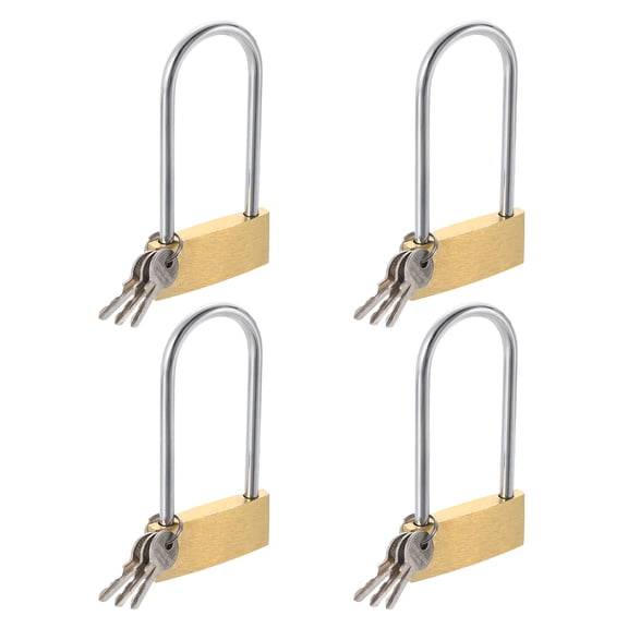 Uxcell Solid Brass Padlock with Keys, 4 Pcs 1-5/16" Wide Body 2.8 Inch Long Shackle Waterproof Rustproof Keyed Locks for Storage Unit Sheds Garages Fence Gym Locker