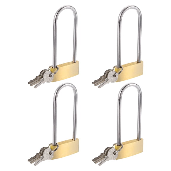 Uxcell Solid Brass Padlock with Keys, 4 Pcs 1" Wide Body 2.8 Inch Long Shackle Waterproof Rustproof Keyed Locks for Storage Unit Sheds Garages Fence Gym Locker