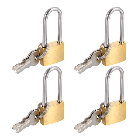 Uxcell Solid Brass Padlock with Keys, 4 Pcs 3/8" Wide Body 1 Inch Long Shackle Waterproof Rustproof Keyed Locks for Storage Unit Sheds Garages Fence Gym Locker