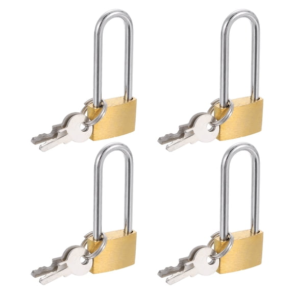 Uxcell Solid Brass Padlock with Keys, 4 Pcs 7/16" Wide Body 1.4 Inch Long Shackle Waterproof Rustproof Keyed Locks for Storage Unit Sheds Garages Fence Gym Locker