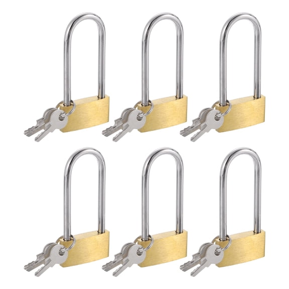 Uxcell Solid Brass Padlock with Keys, 6 Pcs 3/4" Wide Body 1.9 Inch Long Shackle Waterproof Rustproof Keyed Locks for Storage Unit Sheds Garages Fence Gym Locker