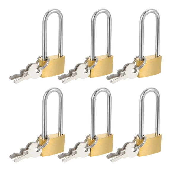 Uxcell Solid Brass Padlock with Keys, 6 Pcs 7/16" Wide Body 1.4 Inch Long Shackle Waterproof Rustproof Keyed Locks for Storage Unit Sheds Garages Fence Gym Locker
