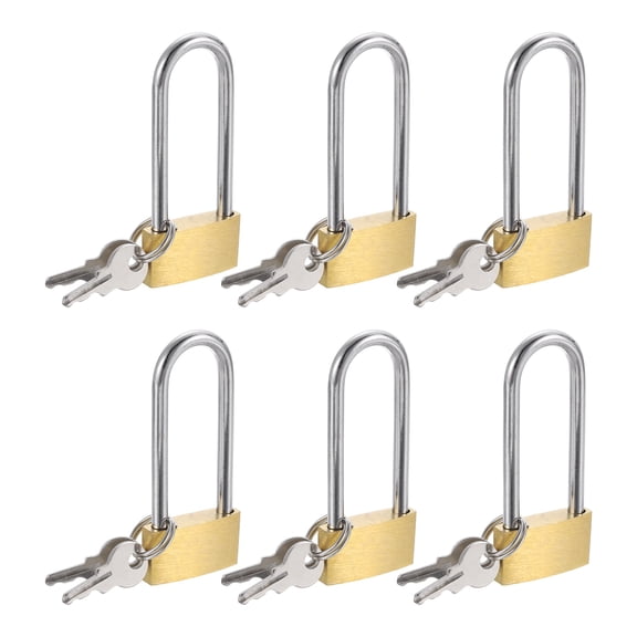 Uxcell Solid Brass Padlock with Keys, 6 Pcs 9/16" Wide Body 1.7 Inch Long Shackle Waterproof Rustproof Keyed Locks for Storage Unit Sheds Garages Fence Gym Locker