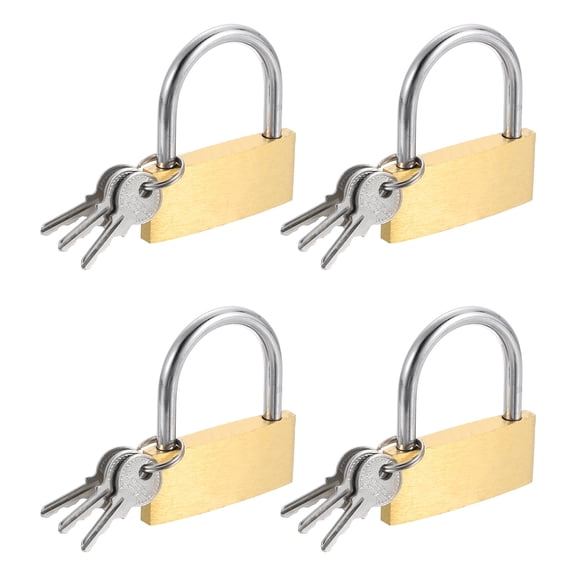 Uxcell Solid Brass Padlock with Keys, 4 Pcs 1-5/16" Wide Body Waterproof Rustproof Keyed Locks for Storage Unit Sheds Garages Fence Gym Locker