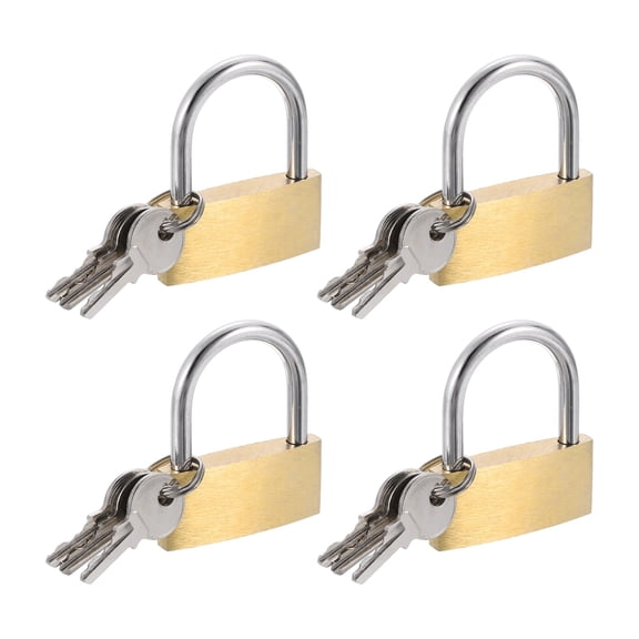 Uxcell Solid Brass Padlock with Keys, 4 Pcs 1" Wide Body Waterproof Rustproof Keyed Locks for Storage Unit Sheds Garages Fence Gym Locker