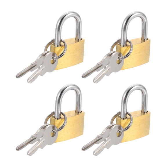 Uxcell Solid Brass Padlock with Keys, 4 Pcs 7/16" Wide Body Waterproof Rustproof Keyed Locks for Storage Unit Sheds Garages Fence Gym Locker