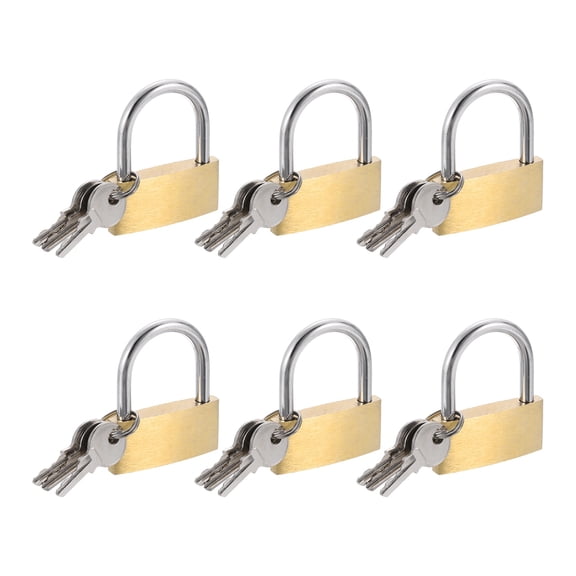 Uxcell Solid Brass Padlock with Keys, 6 Pcs 1" Wide Body Waterproof Rustproof Keyed Locks for Storage Unit Sheds Garages Fence Gym Locker
