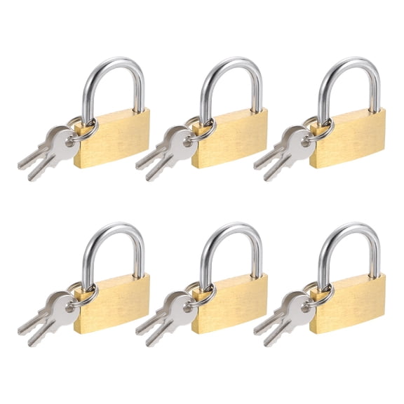 Uxcell Solid Brass Padlock with Keys, 6 Pcs 3/4" Wide Body Waterproof Rustproof Keyed Locks for Storage Unit Sheds Garages Fence Gym Locker
