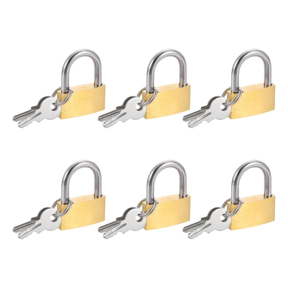 Uxcell Solid Brass Padlock with Keys, 6 Pcs 9/16" Wide Body Waterproof Rustproof Keyed Locks for Storage Unit Sheds Garages Fence Gym Locker