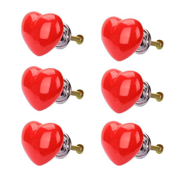 Uxcell Solid Ceramic Knob Heart Shaped Drawer Pull Handle Cupboard Wardrobe Red 6 Pack