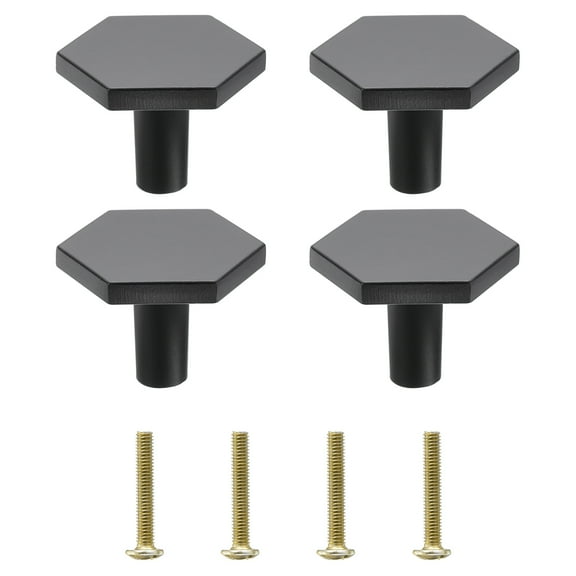 Uxcell Solid Knobs, 4 Pack Hexagon Zinc Alloy Cabinets Knob with Screw for Furniture Decoration (M4, Black)