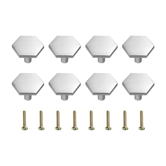Uxcell Solid Knobs, 8 Pack Hexagon Zinc Alloy Cabinets Knob with Screw for Furniture Decoration, Drawers (M4, Silver)