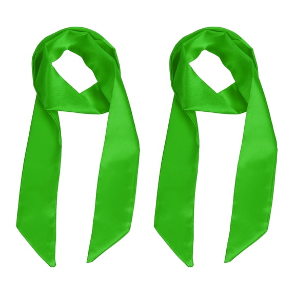Uxcell Solid Long Neckerchief, Stylish Ribbon Skinny Pure Neck Scarf Silk Necktie Ribbon Women Headband Tie 40" & 2Pcs & Bright Green - Fit For(Handbag/Wrap/Hair Scarves/Belt Decor