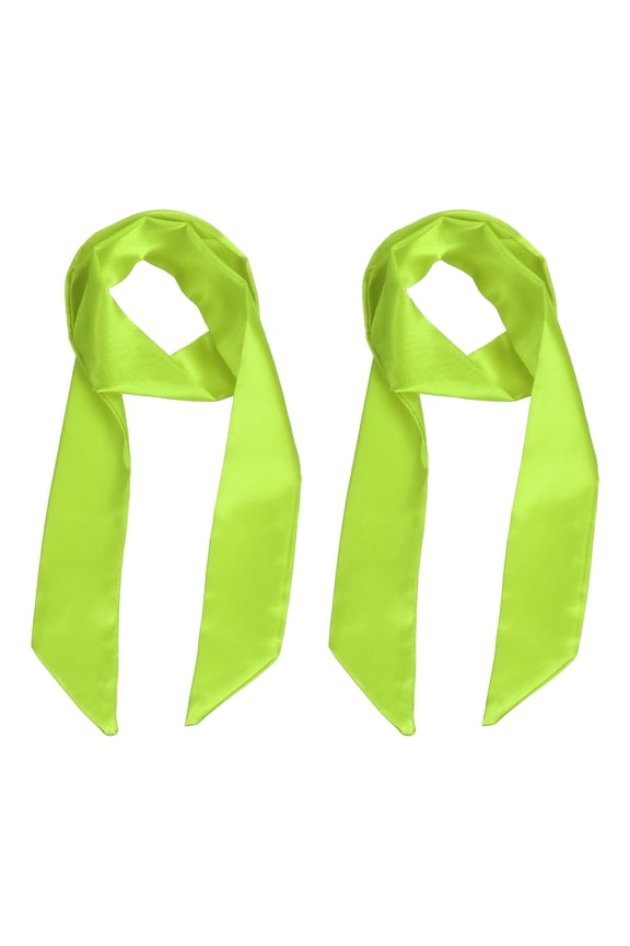 Solid Long Neckerchief, Stylish Ribbon Skinny Pure Neck Scarf Silk Necktie Ribbon Women Headband Tie 40" & 2Pcs & Green - Fit For(Handbag/Wrap/Hair Scarves/Belt Decor