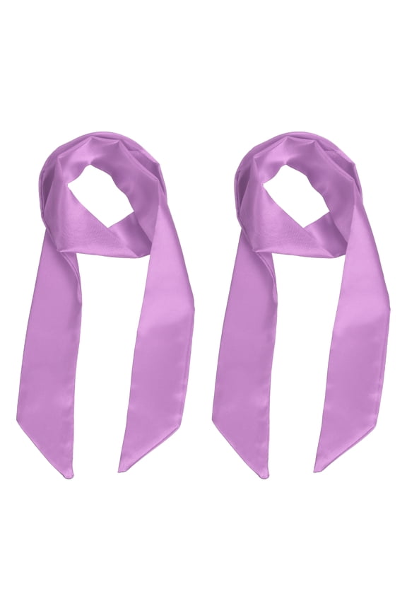 Solid Long Neckerchief, Stylish Ribbon Skinny Pure Neck Scarf Silk Necktie Ribbon Women Headband Tie 40" & 2Pcs & Purple - Fit For(Handbag/Wrap/Hair Scarves/Belt Decor