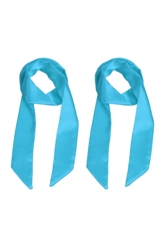 Solid Long Neckerchief, Stylish Ribbon Skinny Pure Neck Scarf Silk Necktie Ribbon Women Headband Tie 40" & 2Pcs & Sky Blue - Fit For(Handbag/Wrap/Hair Scarves/Belt Decor