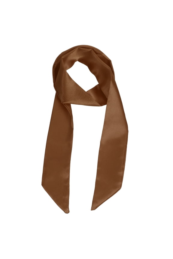 Solid Long Neckerchief, Stylish Ribbon Skinny Pure Neck Scarf Silk Necktie Ribbon Women Headband Tie 40" & Coffee - Fit For(Handbag/Wrap/Hair Scarves/Belt Decor