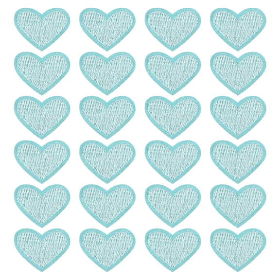 Uxcell 24Pcs Solid Small Heart Patch Embroidered Appliques Fluorescent Blue