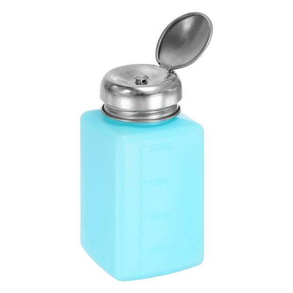 Uxcell Solvent Alcohol Dispenser 200ml(6.7oz) Push Down Liquid Dispenser Pump Bottle Stainless Steel Lid, Blue