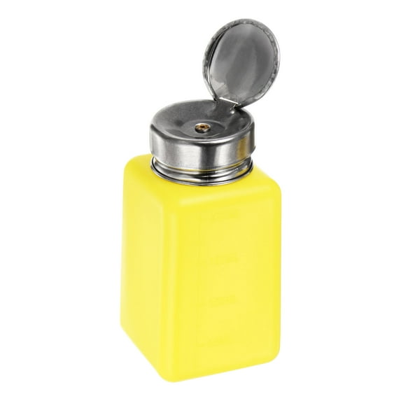 Uxcell Solvent Alcohol Dispenser 200ml(6.7oz) Push Down Liquid Dispenser Pump with Stainless Steel Lid, Yellow