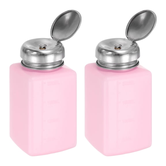 Uxcell Solvent Alcohol Dispenser 200ml(6.8oz) Press Type Liquid Dispenser Pump Sealing Stainless Steel Lid, Pink