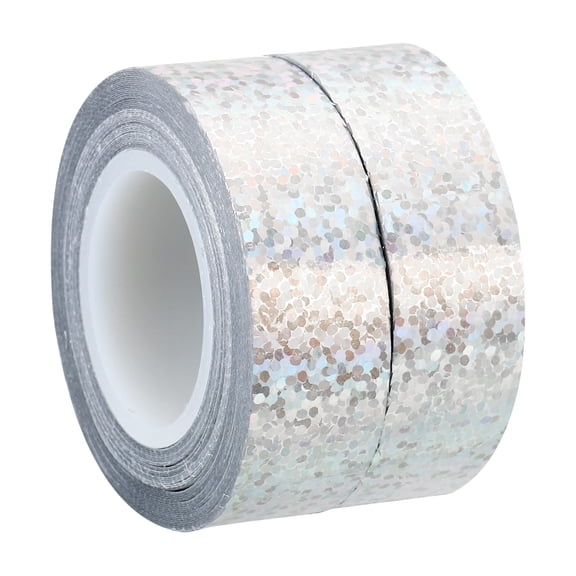 Uxcell Sparkle Glitter Tape 15mm x 5m, 2 Pack Art Prism Tapes Self-Adhesive Silver Tone
