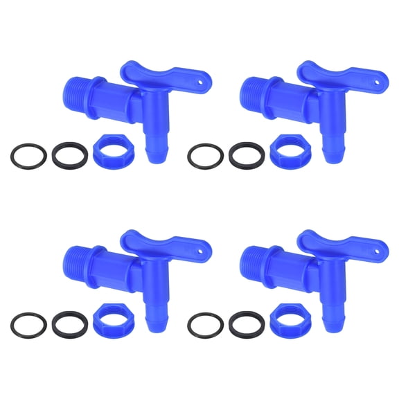 Uxcell Spigot Faucet Drum Faucet, (3/4" NPT, Blue)(4 Pcs), Barrel Faucet Replacement Spigot Manual Handle Drum Faucet Tap with Fixing Nut for Oil Water Container