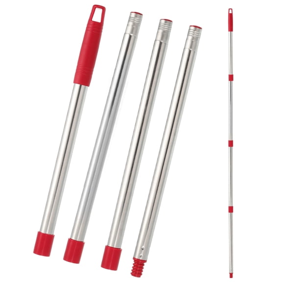 Uxcell Spin Mop Replacement Handle, 4 Section 30-to-58" Easy Wring Mop Replacement Stick Refills Screw Joint for Floor Ceiling Wall Cleaning, Red(Head & Base Not Included)