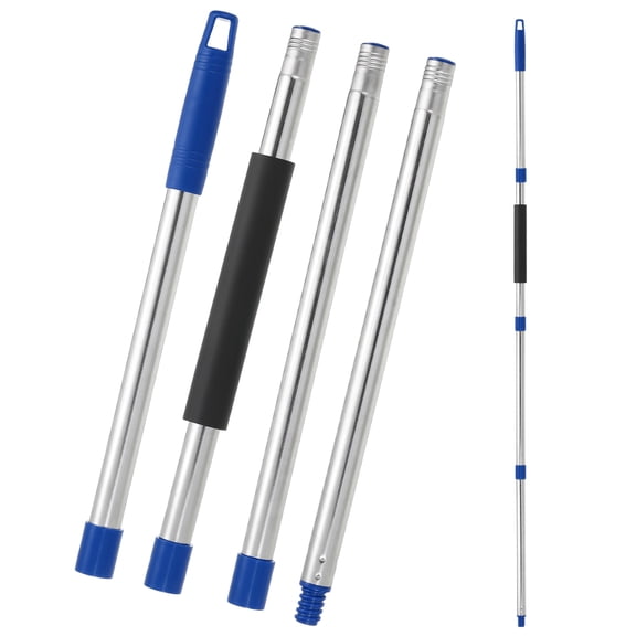 Uxcell Spin Mop Replacement Handle, 4 Section 30-to-58" Easy Wring Mop Replacement Stick Screw Joint with Sponge Grip for Floor Ceiling Wall Clean, Blue(Head & Base Not Included)