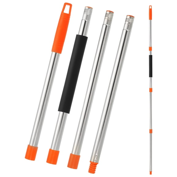 Uxcell Spin Mop Replacement Handle, 4 Section 30-to-58" Easy Wring Mop Replacement Stick Screw Joint with Sponge Grip for Floor Ceiling Wall Clean, Orange(Head & Base Not Included)