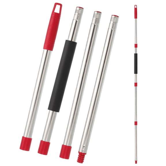 Uxcell Spin Mop Replacement Handle, 4 Section 30-to-58" Easy Wring Mop Replacement Stick Screw Joint with Sponge Grip for Floor Ceiling Wall Clean, Red(Head & Base Not Included)
